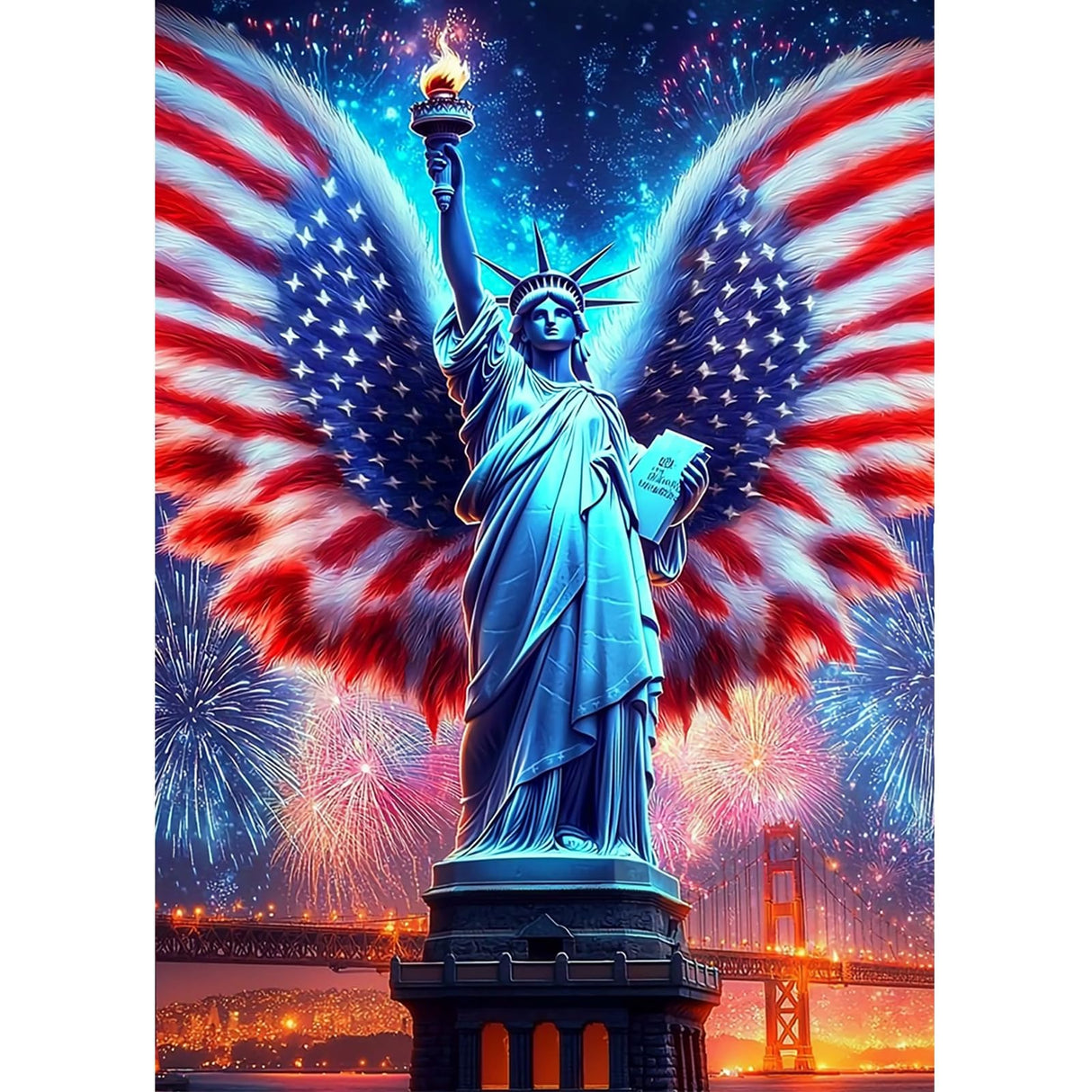 Bowetile Independence Day 5D Diamond Art Kits for Adults, 4th of July Statue of Liberty Diamond Painting Kit, DIY Full Drill Diamond Dots Paintings Picture Gem Art Craft for Home Decor 12x16 Inch Bowetile
