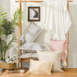 ZWJD Throw Christmas Pillow Covers 18x18 Set of 2 Striped Pillow Covers with Fringe Chic Cotton Decorative Pillows Square Cushion Covers for Sofa Couch Bed Living Room Farmhouse Decor ZWJD