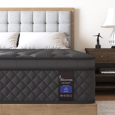VISCOUNTESS Queen Mattress, 12 Inch Hybrid Mattresses Black, Euro Top Medium Firm for Back & Lumbar Support, 100 Night Trial, Individual Pocket Spring for Motion Isolation & Pressure Relief