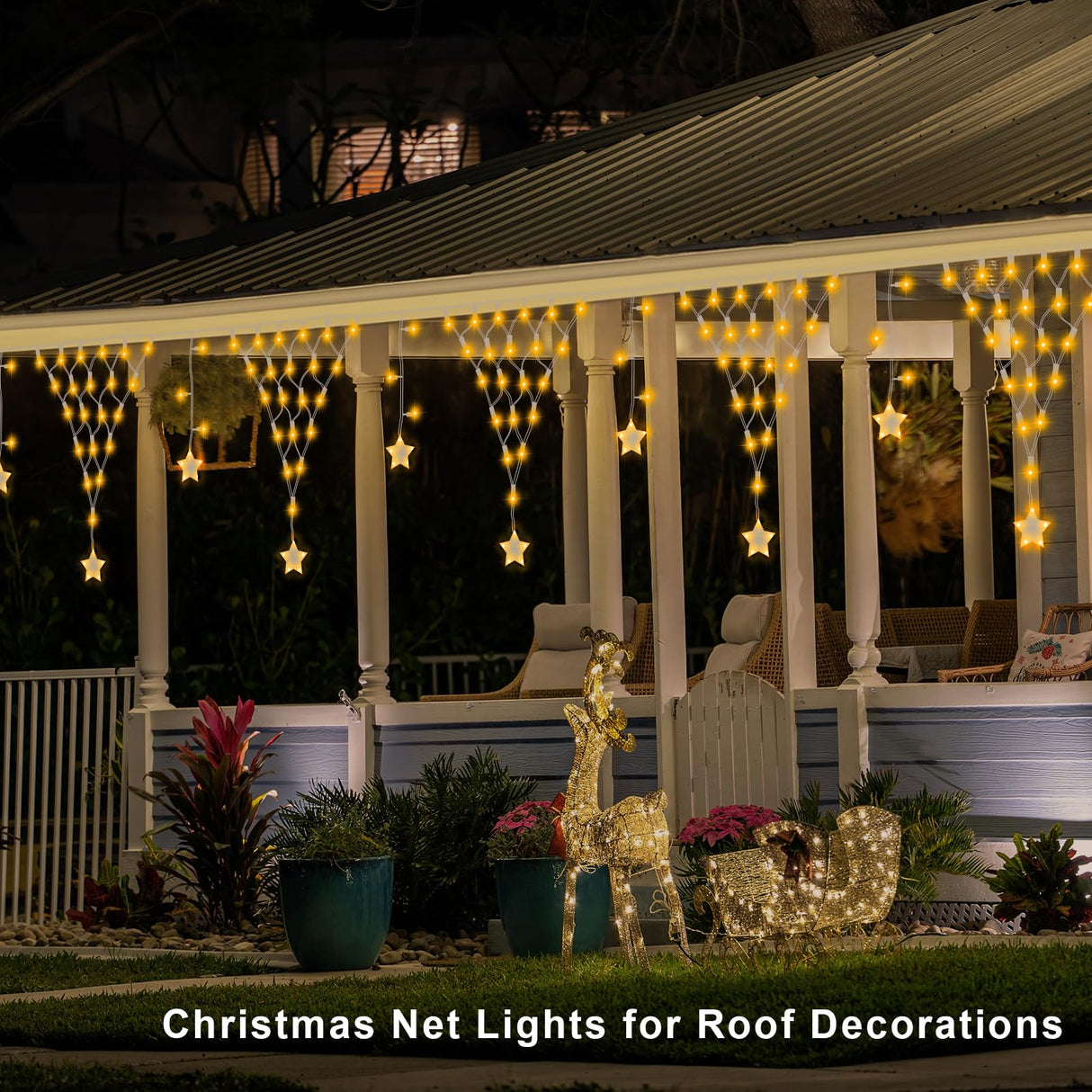 Christmas Net Lights,196 LED 13.1x1.9Ft Waterproof Outdoor Christmas Lights Net Lights Mesh Lights Mains Powered Timer Built in LED Net Lights Holiday Decor for Balcony Fence Roof Railing Wall DBFAIRY
