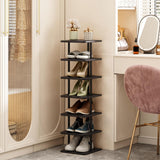 SORCEDAS Vertical Shoe Rack Tall Narrow Shoe Shelf Storage 7 Tier Corner Shoe Organizer for Closet Entryway Garage(Black + Rustic Dark Brown) SORCEDAS