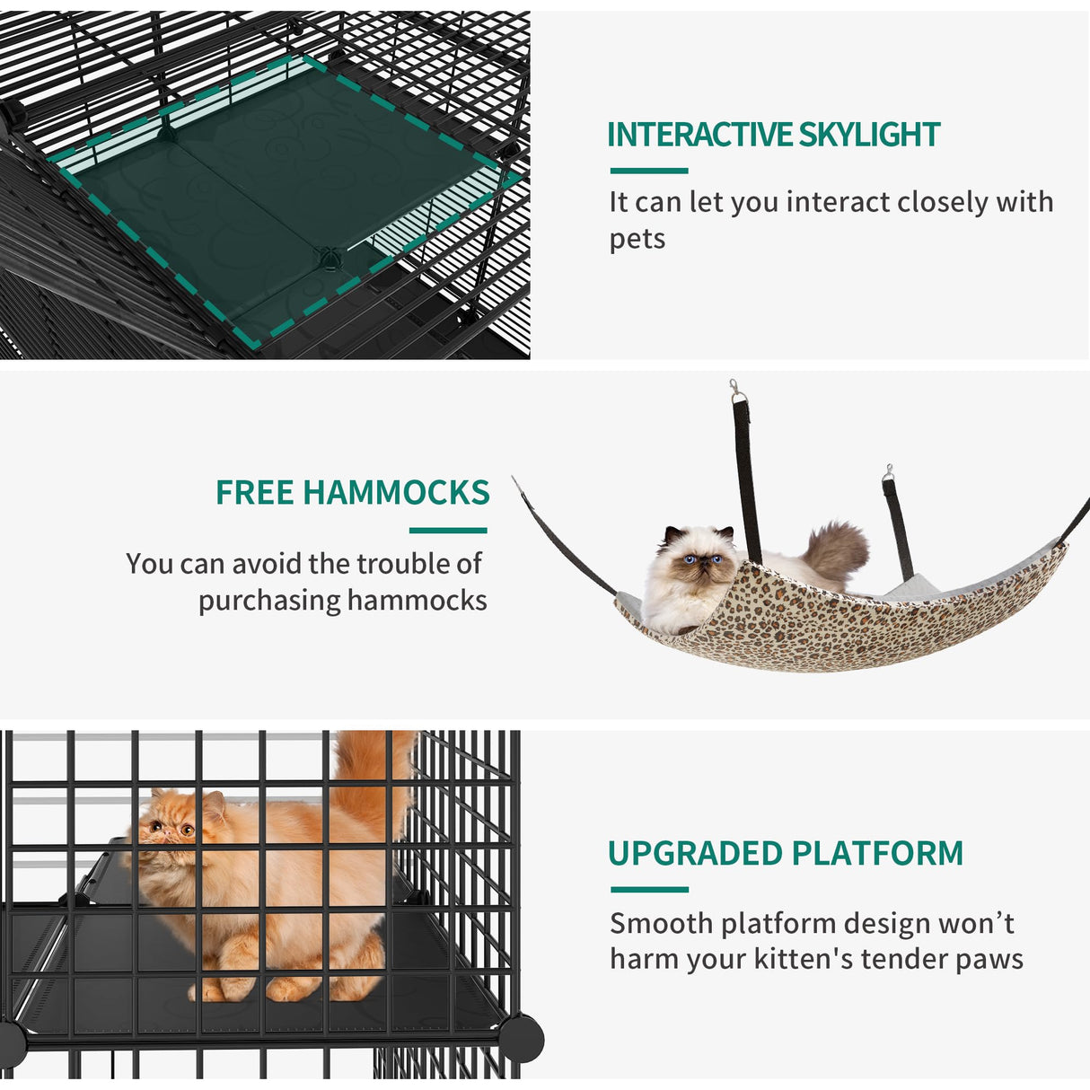 YITAHOME Metal Cat Cage Indoor: 3-Tiers DIY Kitten Enclosures Playpen Catio Kennels Pet Crate with Extra Large Hammock for Small Animals (Black) YITAHOME