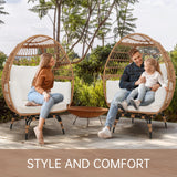 Murago Oversized 360 Swivel Rattan Egg Chair for Adult, Indoor Outdoor Patio Large Wicker Egg Chair with overstuffed Cushions, 440lb Weight Capacity, Natural Rattan with Beige Cushion Murago