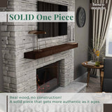 BoscoMondo 60 Inch Fireplace Mantel - Solid One Piece Rustic Wood - Wall Mounted Floating Farmhouse Shelf - with Invisible Heavy Duty Metal Bracket (60", Intense Brown) BoscoMondo