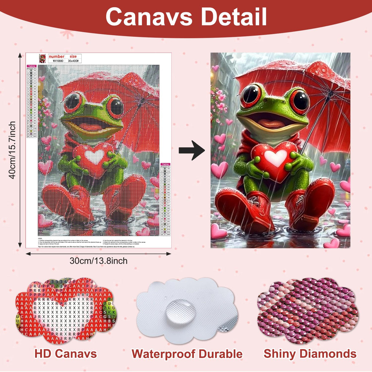 AIRDEA Diamond Paintings Kits for Adults,Frog Diamond Art Kits for Adults,12x16 Inch Love Heart and Flog,Gem Art Set Complete for Beginners AIRDEA