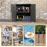 Outdoor Storage Cabinet with 2 Shelves, Waterproof Resin Horizontal Tool Shed, Lockable 15 cuft. Storage Shed for Patio, Garden, Yard, Grey ZYJOYY