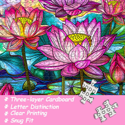 Stained Glass Puzzles for Adults 1000 Pieces, Lotus Flower Puzzle Art, Impossible Hard Challenging Puzzles for Adults, Colorful Floral Stained Glass Jigsaw Puzzle Waterlily