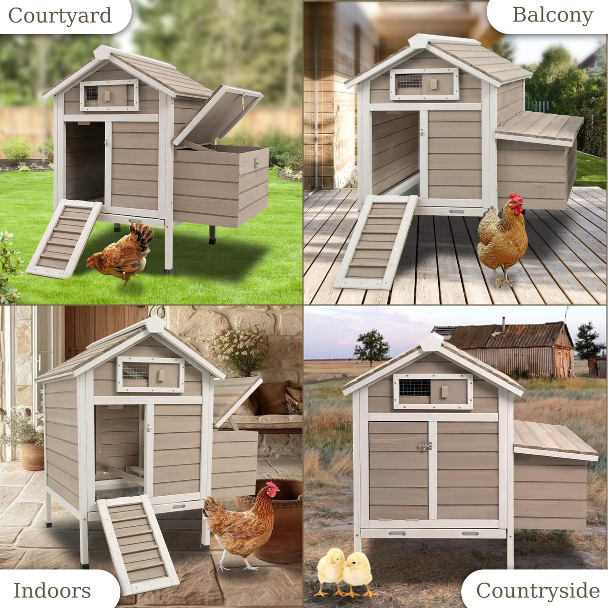 Ketive Chicken Coop Chicken House Outdoor with Removable Trays, Wooden Rabbit Hutch Poultry Cage with Nesting Box, Indoor Hen House Chicken Cage with Ramp for Garden Backyard (32"L x 23.6"W x 36.6"H) ketive