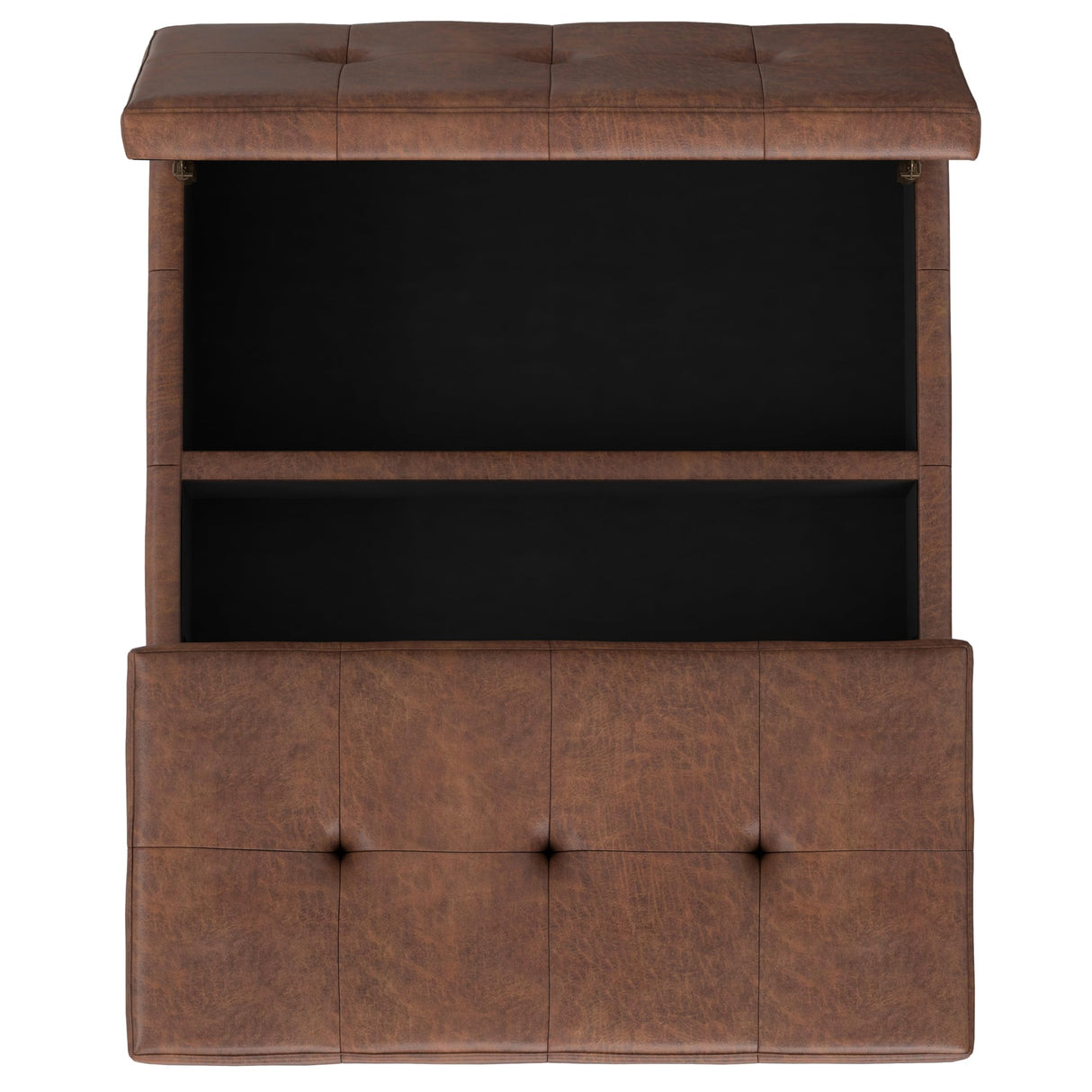 SIMPLIHOME Dover 36 inch Wide Contemporary Square Lift Top Coffee Table Storage Ottoman in Distressed Saddle Brown Vegan Faux Leather, Assembled, for The Living Room, Entryway and Family Room SIMPLIHOME