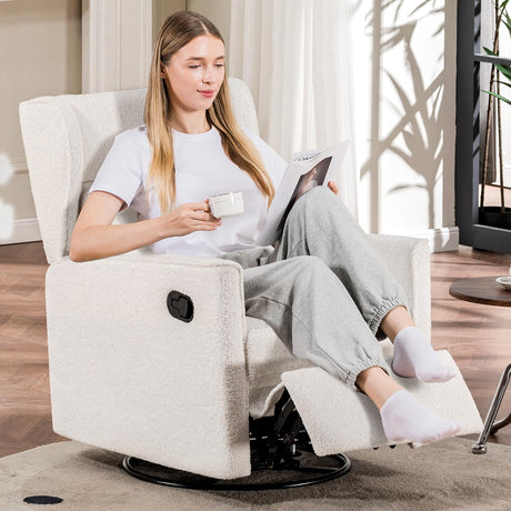 COMHOMA Nursery Rocking Chair Teddy Upholstered Swivel Rocker Recliner Manual Glider Reclining Chair for Living Room Bedroom Offices (Beige, 1 PCS) COMHOMA