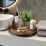 Acacia Wood 13" Lazy Susan Turntable Organizer for Table Top, Farmhouse Round Wooden Lazy Susan for Cabinet Kitchen Centerpieces Coffee Table, for Condiments Spices, Bathroom Vanity Tray Decor HGF