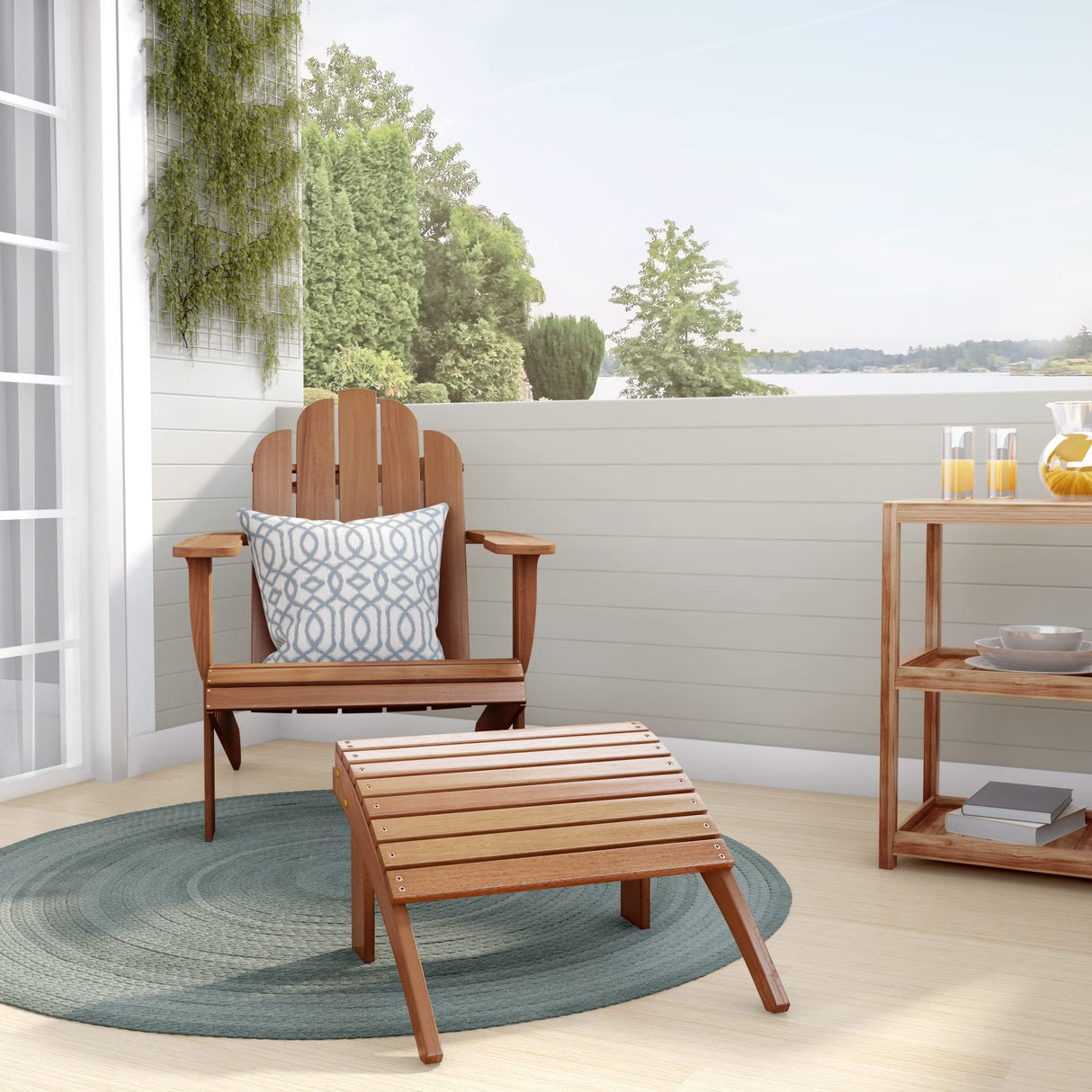 Linon Home Dcor Linon Adirondack Woodstock Ottoman, Teak Stain, Acorn, 21.6"W x 21.06"D x 13.7"H Linon