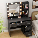 JUMMICO 39.3'' Vanity Desk with LED Lighted Mirror &Power Outlet, Makeup Vanity Table with 4 Large Drawers and 3 Storage Shelves, 3 Model Adjustable Lights for Bedroom & Dressing Room(Black) JUMMICO