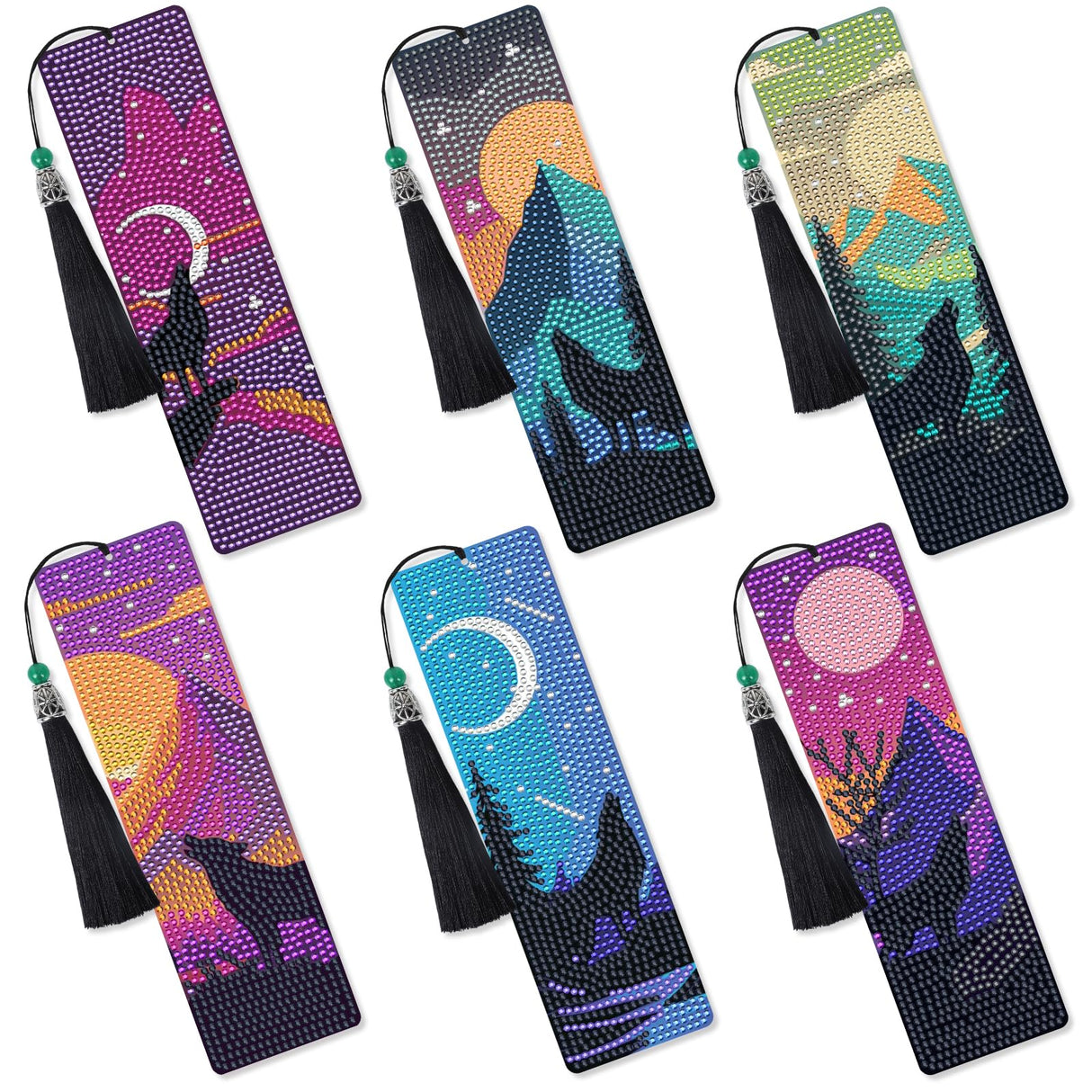 Wolf Diamond Art Bookmarks - 6 Pcs Wild Animal Diamond Painting Bookmarks, Wolf Theme 3D DIY Gem Art Rhinestone Crafts Kit for Adult Sitsink