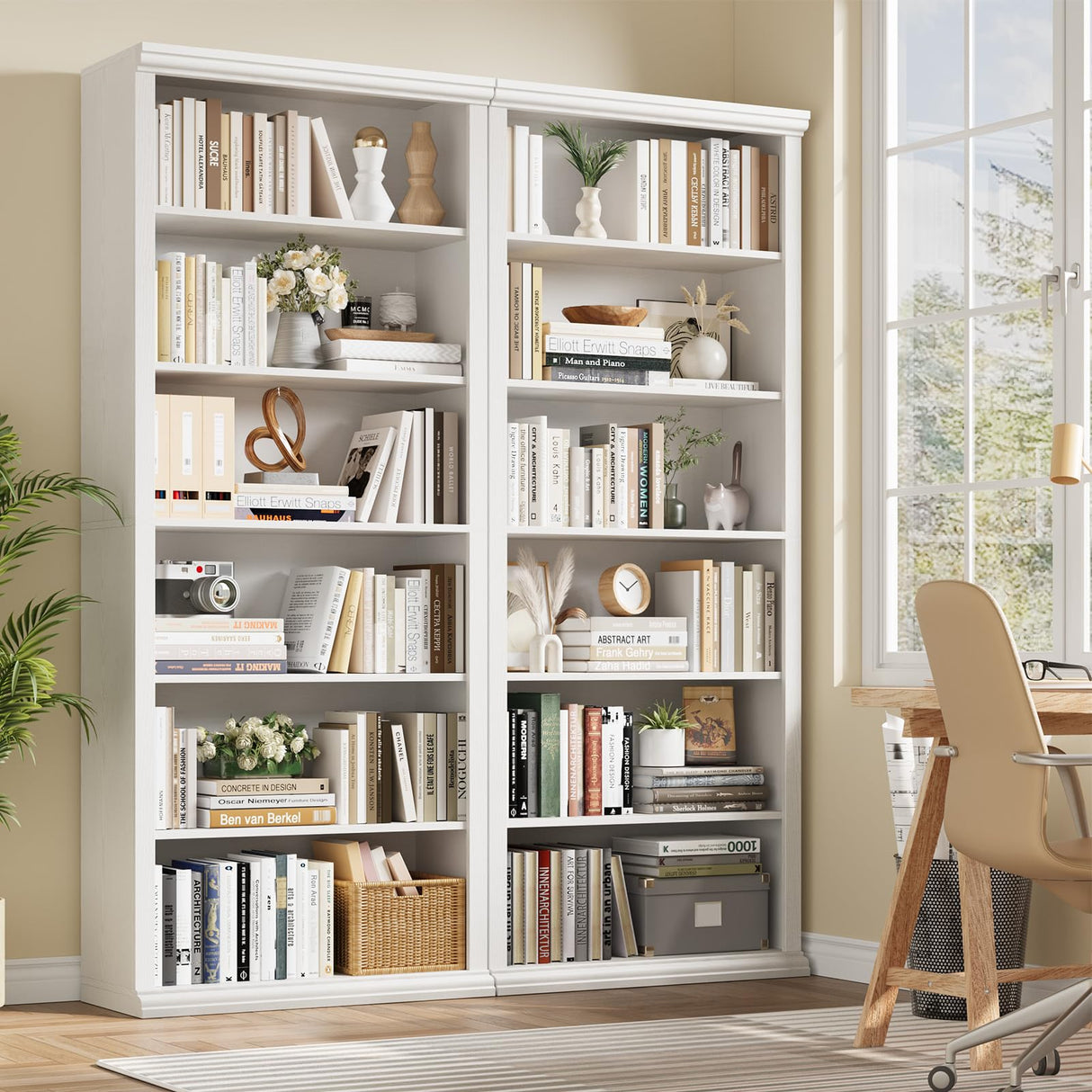 Rresyet Bookcase and Bookshelves, 28" W Tall Bookshelf with Elegant Design, 6 Tiers Spacious Book Storage, Freestanding Book Organizer, Display Library Shelf for Home Office, Living Room & Study Room Rresyet