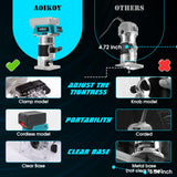 1/4" Cordless Compact Wood Router for Makita 18V Battery (Bare Tool), 6 Variable Speeds Fixed Base Palm Plunge Router with Trim Router Bits for Woodworking (Blue) Aoikoy