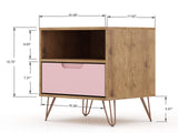 Manhattan Comfort Rockefeller Nightstand with Drawer and Cubby, Mid Century Modern Bedside Table, Minimalist Display and Storage Organizer, Ideal for Bedroom and Living Room, Nature/Rose Pink Manhattan Comfort