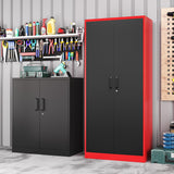 LISSIMO Metal Storage Cabinet with Lock,71 Inch Garage Cabinet with 2 Doors and 5 Adjustable Shelves,Steel Storage Cabinets for Garage,Home Office,Pantry,School(Red & Black) LISSIMO