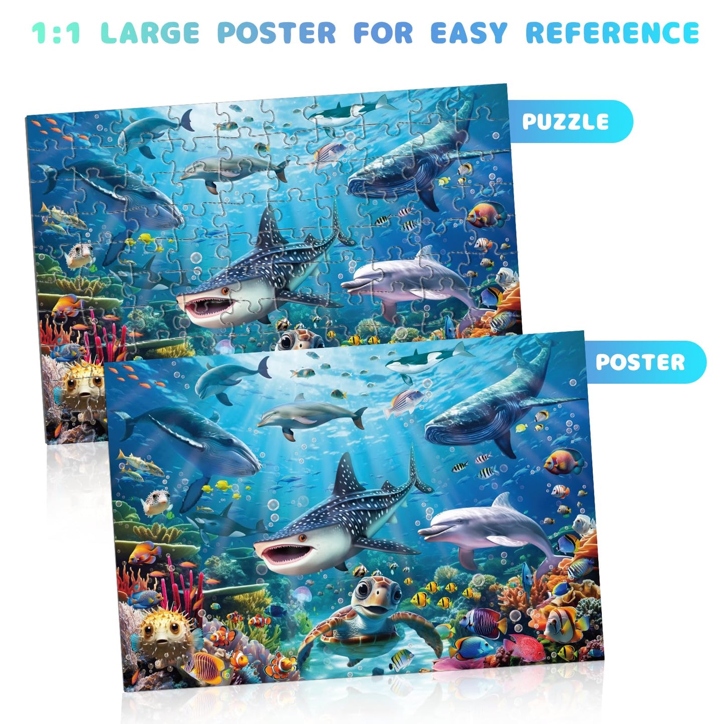 JOYZEXY Puzzles for Kids Ages 4-6 6-8 8-10, Underwater World Ocean Puzzles 100 Pieces for Kids Learning Educational Puzzle Toys for Boys and Girls