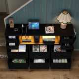 CollaredEagle 10-Drawer Dresser with Charging Station, Storage Drawers with LED, TV Stand for up to 55inch TV, Fabric Chest of Drawers for Closet, Living Room,Entryway, Bedroom, Black CollaredEagle