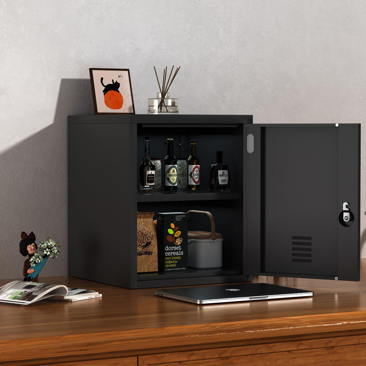 JINGUR Metal Storage Locker Cabinet with Locking Door and Adjustable Shelf for Home Office Classroom Workshop Organization (Black) JINGUR