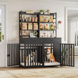 Keyluv 71''H x 47.2''W Large Dog Crate Furniture with 4-Tier Shelves and 2 Storage Drawers, Heavy Duty Dog Cage Furniture with 2 Doors, Wood & Metal Dog Kennel Indoor for Small/Medium/Large Dog, Black Keyluv