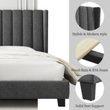 Yaheetech Dark Gray Upholstered King Bed Frame with Wing Design and Wooden Slat Support Yaheetech