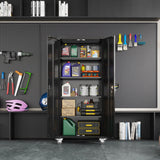 UINSOO 72" Tall Black Metal Storage Cabinet with Wheels, Rolling Storage Garage Cabinet with Adjustable Shelves and Door for Garage, Office, Kitchen, Laundry Room, Assembly Required UINSOO