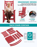 SERWALL Oversized Rocking Chair, Outdoor Rocking Chair Set for Adults, All Weather Resistant Porch Rocker for Lawn Garden, Red SERWALL