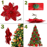 15 PCS Poinsettia Flower Artificial Poinsettia with Clips Christmas Decor Glitter Poinsettia Christmas Ornaments Christmas Tree Flower Decorations with Stems DIY Xmas Wreath Holiday Home Party Decor Childom
