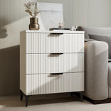 GRAINLLE Wood Night Stand Set Fluted Dresser for Bedroom 3 Drawers End Tables Nightstand, Storage Modern Side Table Natural White Bedside Table GRAINLLE