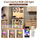 71" Tall Farmhouse Kitchen Pantry Storage Cabinet, Kitchen Storage Cabinets with LED Lights and Charging Station, Pantry Cabinet with Adjustable Shelves and Sliding Doors, Cupboard for Kitchen, White PPorfamilia