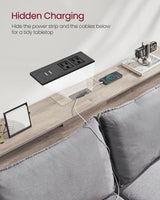 VASAGLE 55.1-Inch Console Table with Outlet and Shelves, Sofa Table with Charging Station, Behind Couch Table Skinny, Entryway Table for Hallway, Living Room, Heather Greige and Ink Black ULNT120K02 VASAGLE