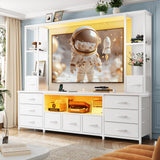 78.6" W Stands for Living Room, Large Wall Unit Entertainment Center with 11 Fabric Drawer,Dresser TV Stand with 2 LED Lights & Power Outlets,TV Stand for Bedroom with Storage Shelves,White EnHomee