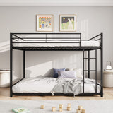 Full Over Full Bunk Beds, Metal Heavy Duty Full Size Bunk Beds for Kids, Full Size Bed Frmae for Boys and Girls,Loft Bed with Ladder and Guardrail for Small Spaces (Black) FOUBAM