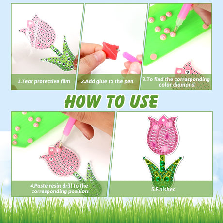12 Pieces Spring Tulip Diamond Painting Keychain 5D DIY Diamond Painting Kit Flower Hanging Diamond Art Kits Spring Colorful Tulip Ornaments for Kids Spring Crafts Family Decor (Tulip Style) Ferraycle