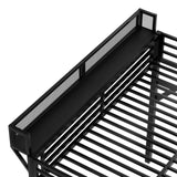 TCMILA Queen Size Loft Bed with Convertible Storage Stairs, LED, USB-Port, Heavy Duty Metal Frame with Open Wardrobe, Kids, Adults, Boys, Bedroom, No Box Spring Needed, Black TCMILA