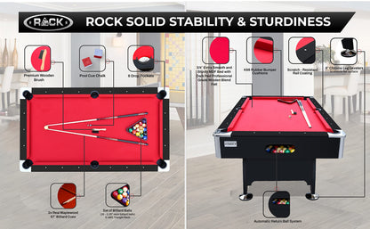 RACK Draco 7-Foot Tournament Billiard/Pool Table (Red Felt with Black Body) for Competitive Players! - WoodArtSupply