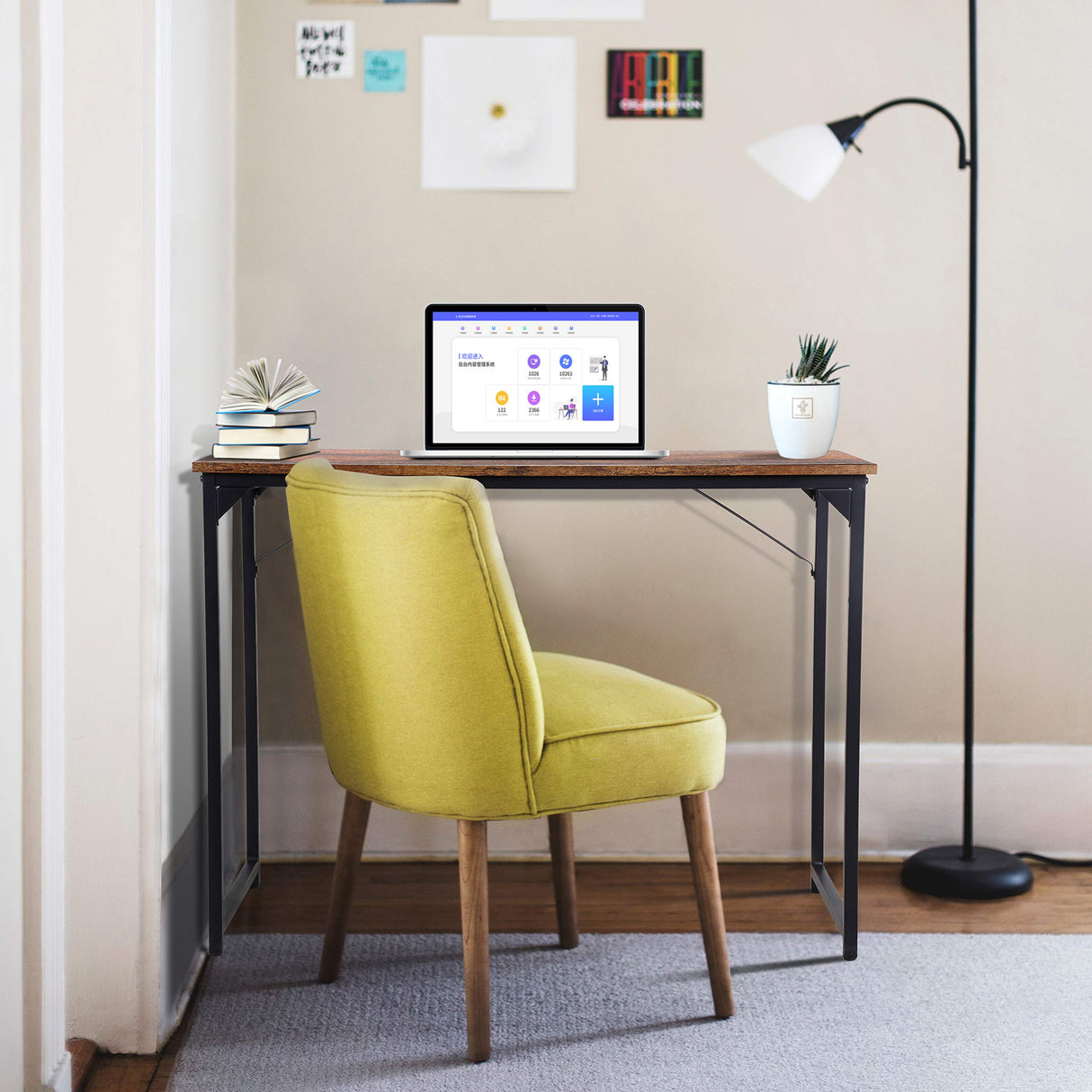 Computer Desk 47 Inch, Home Office Desk Writing Study Table Modern Simple Style PC Desk with Black Metal Frame,Vintage MGHH