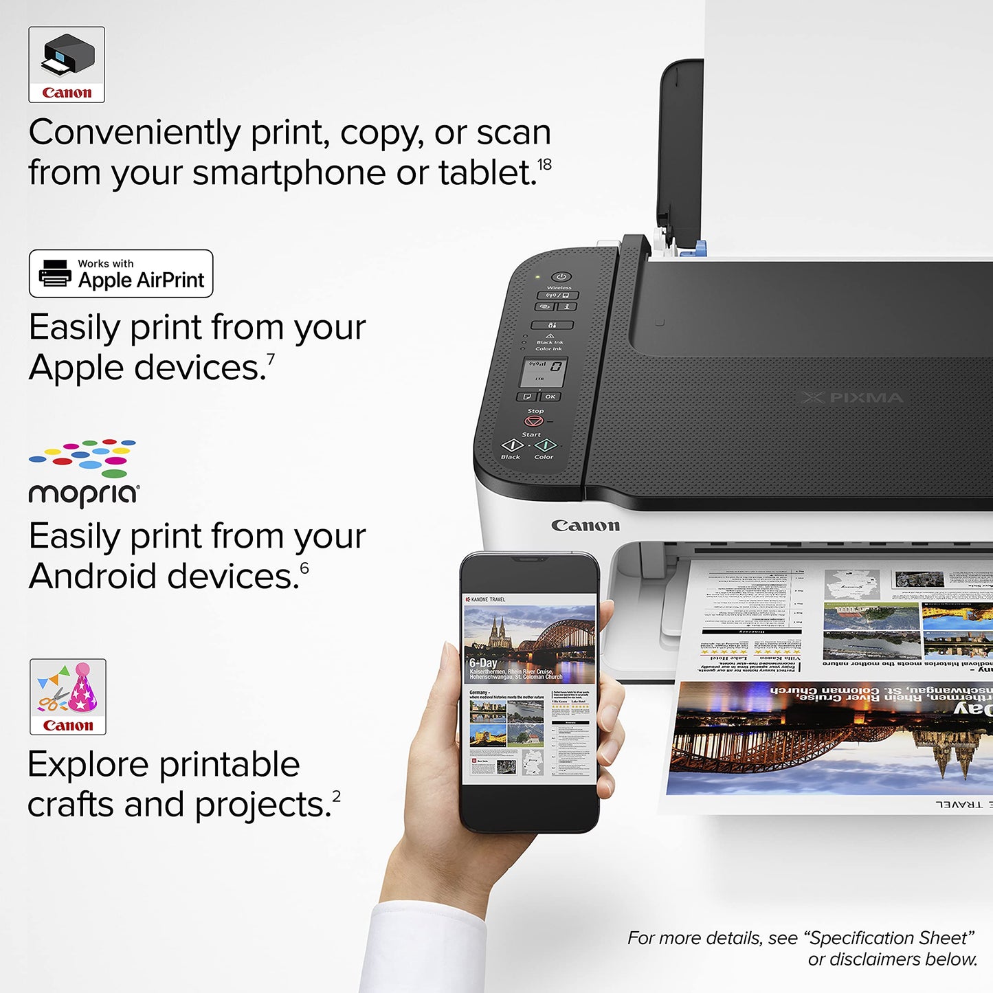 Canon PIXMA 3522 Series All-in-One Color Inkjet Printer I Print Copy Scan I Mobile Printing I Wireless I 1.5" Segment LCD I 50 Sheets Paper Tray I 4800 x 1200 dpi, Printer Cable