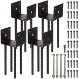 LADECH Fence Post Holder Ground Spike Use for Concrete Deck - Post Base Anchor Metal Black Powder Coated 4 Inches x 4 Inches (Inner Dia 3.5x3.5) 4 Pack LADECH