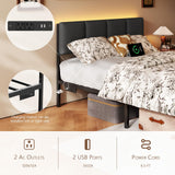 Furnulem Full Size Bed Frame with Headboard,Upholstered Bed Full with LED Light,USB Charging Station,Platform Bedframe with 2 Fabric Underbed Storage Drawers,No Spring Box Needed Furnulem