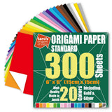 [Taro's Origami Studio] Standard 6 Inch One Sided 20 Colors 300 Sheets Square Easy Fold Premium Japanese Paper for Beginner (Gold and Silver Included) Made in Japan Taro's Origami Studio