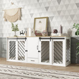 DAWNSPACES Furniture Dog Crate,81.5" Heavy Duty Wooden Dog Cage Kennel with a Storage Drawer, Shelves,Sliding Doors,Indoor Furniture Style Dog Crate Table,Dog House for Medium Dogs,White DAWNSPACES