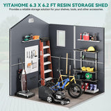 YITAHOME 6x6FT Resin Storage Unit sans Flooring, All-Weather Plastic Shed with Window, Vents and Secured Doors, Outdoor Plastic Tool Cabin for Poolside, Lawn, Backyard, Patio, Dark Gray YITAHOME