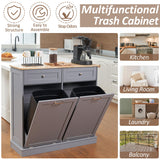 AHB Double Tilt Out Trash Cabinet Kitchen Trash Bin Cabinet 2x13 Gallons Free Standing Recycling Trash Can Cabinet with Hideaway Drawers Pet Proof Trash Can Holder for Kitchen Living Room, Grey AHB