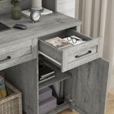 Halitaa Farmhouse 47'' Executive Desk, I-Shape Desk with 3 Drawers, 2 Cabinets, Gray Oak, for Home Office Halitaa