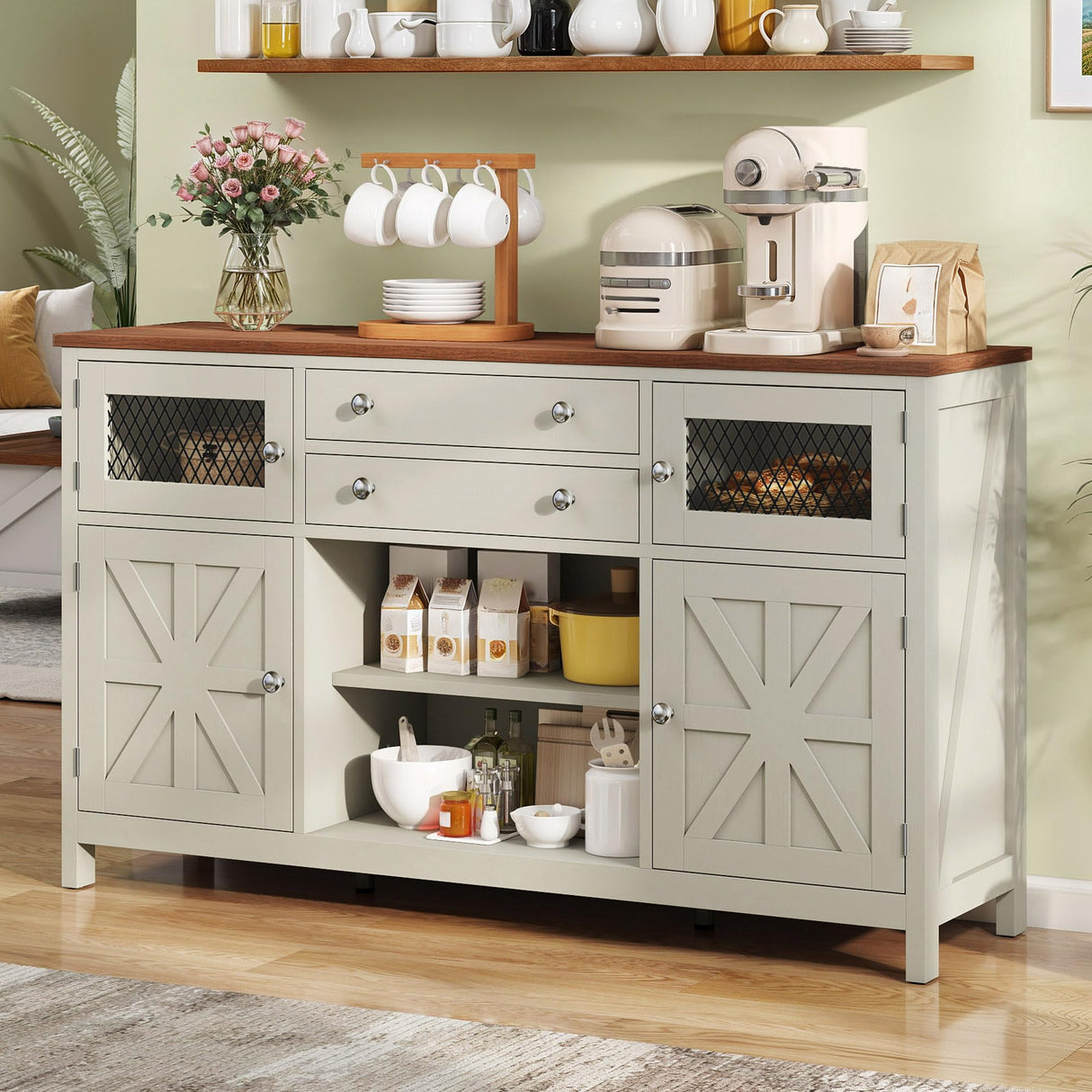 YITAHOME Farmhouse TV Stand for 65/55 Inch Television, Entertainment Center Television Stand with Drawers & Door, 59" Media Console TV Cabinet for Living Room, Antique White YITAHOME