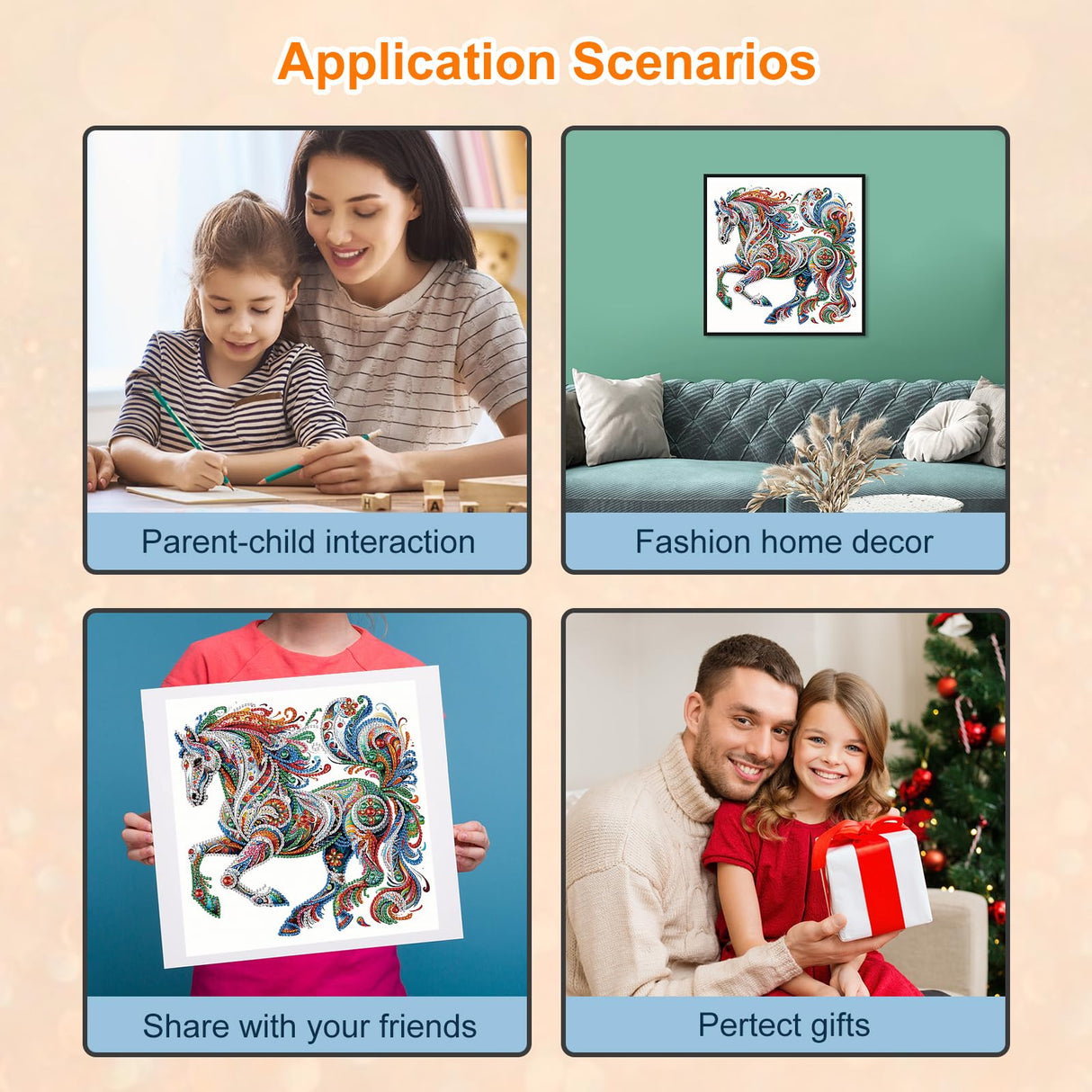 WSLWXSHM 5D Special Shape Diamond Art Kits for Beginners, Diamond Painting Kits for Adults Horse, Crystal Rhinestones Diamond Painting for Home Wall Decoration Gift 12×12inch/30×30cm, Animal WSLWXSHM