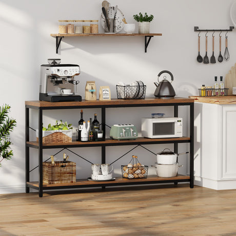 Semoic 3-Tier Industrial Bookshelf, Wide Wood Horizontal Bookcase, Open Large Book Shelf with Metal Frame, Display Rack Shelving Unit, Storage Organizer for Living Room, Bedroom & Study, Brown Semoic